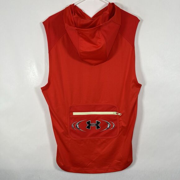 Under Armour Sport Sleeveless Hoodie Mens Size Medium Orange Back Zipper Pocket - Picture 2 of 13